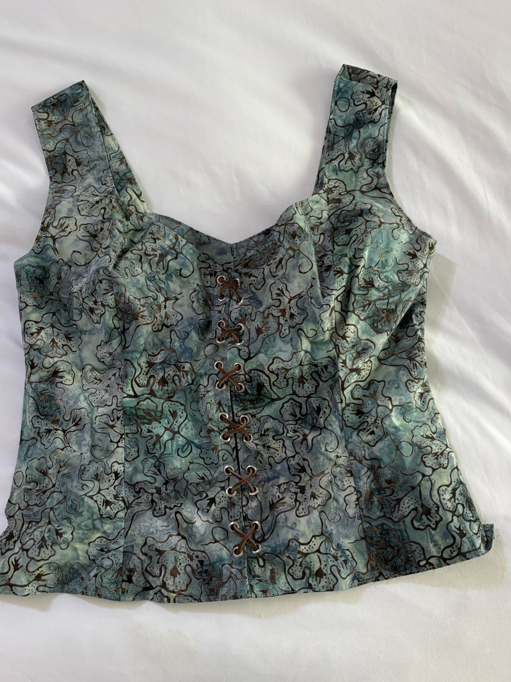 Sleeveless Lace-Up Bustier Top in Teal Green